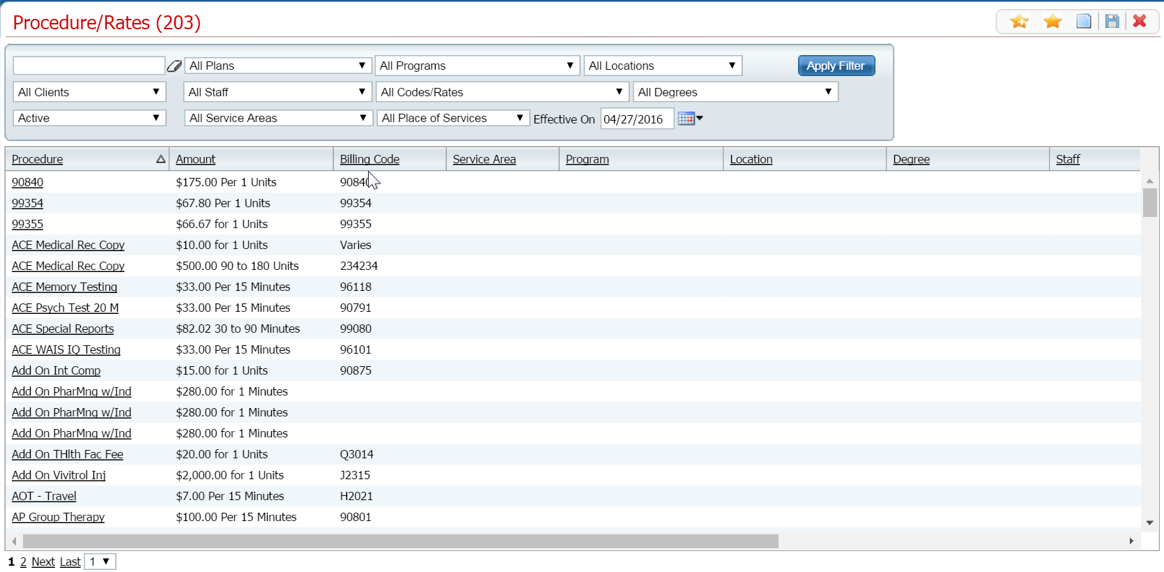 Display the Procedure Code Details Page